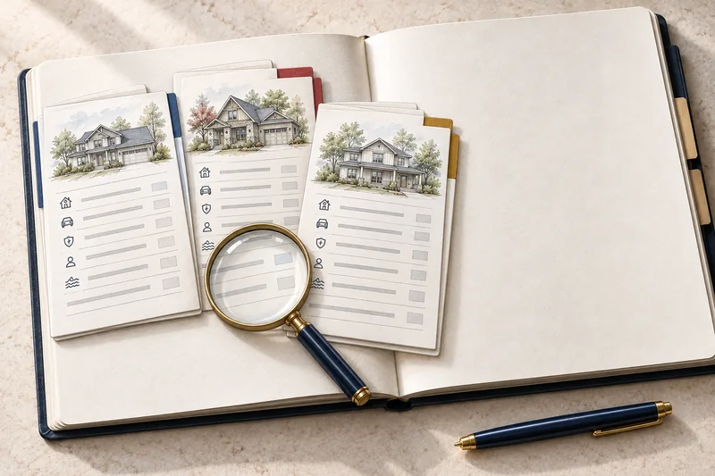 Illustrated quote documents and a magnifying glass in an open review folio